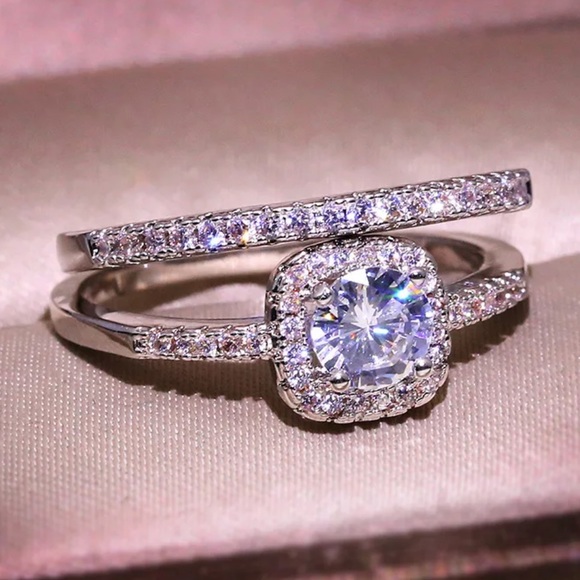 New Sterling Silver Diamond Engagement Set Ring - Picture 2 of 3